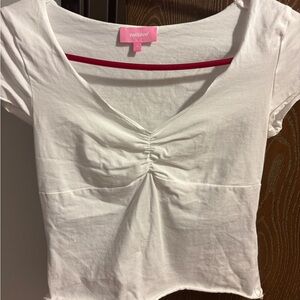 EDIKTED White Ruched V-Neck Top - Size Small